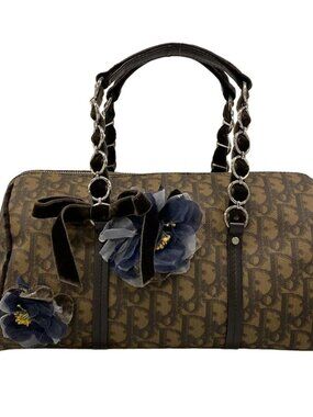 Dior Handbag Romantic Trotter Brown Navy Multi Flower X
